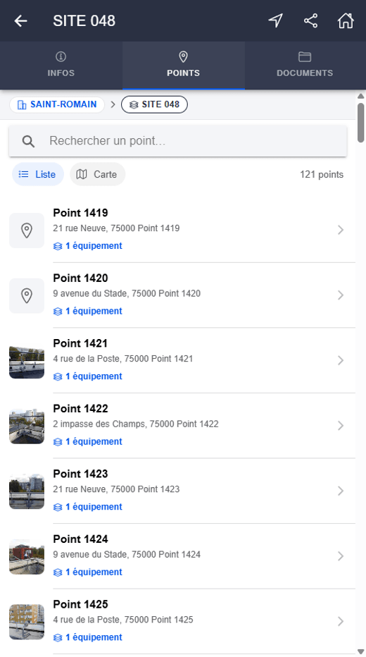 Mobile app — site points