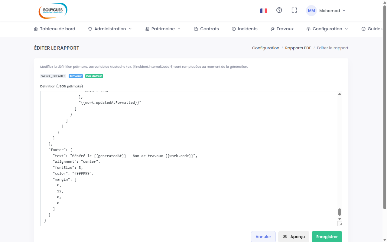 Tableau de bord Vision GMAO